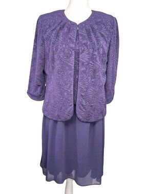 Alex Evenings Purple Dress Set Petite 12P Chiffon Jacket Formal